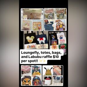 NWT Loungefly, Disney totes, Disney bags, and labubus for raffle!! $10 a spot!